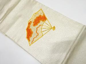 扇に雲模様　刺繍　名古屋帯